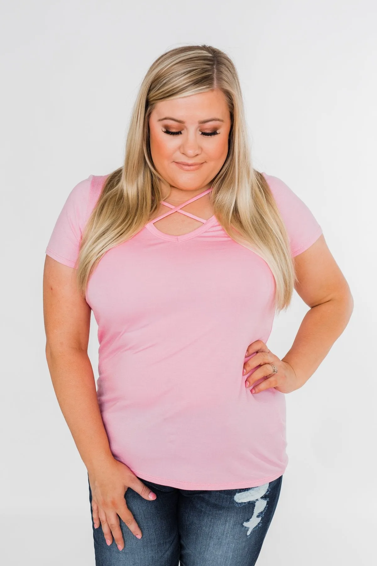 Meet Me Here Short Sleeve Top- Pink