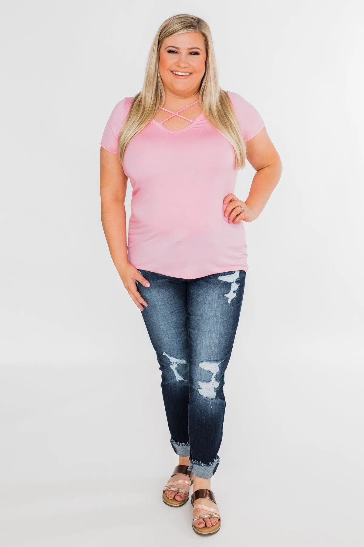 Meet Me Here Short Sleeve Top- Pink