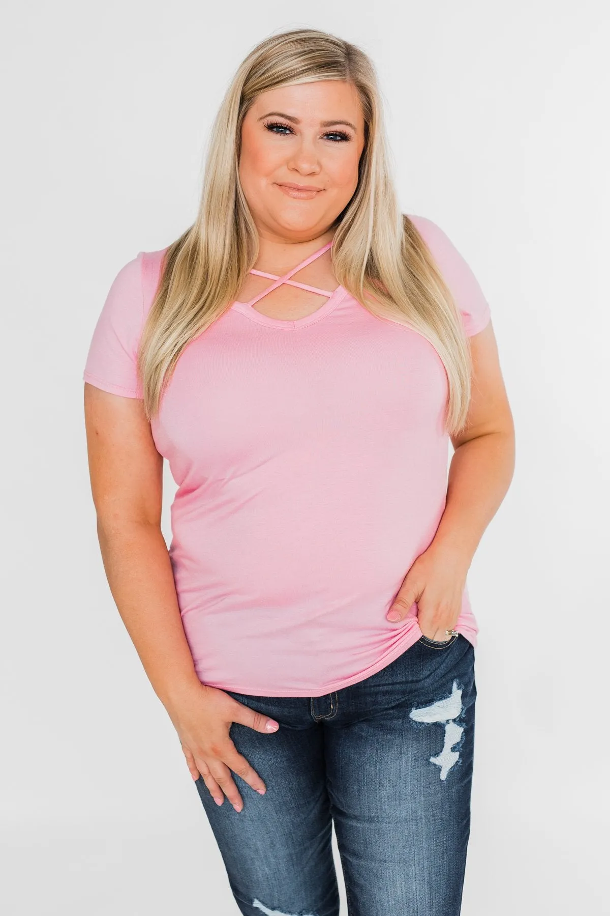 Meet Me Here Short Sleeve Top- Pink