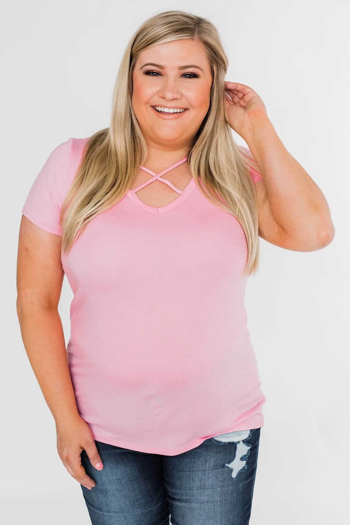 Meet Me Here Short Sleeve Top- Pink