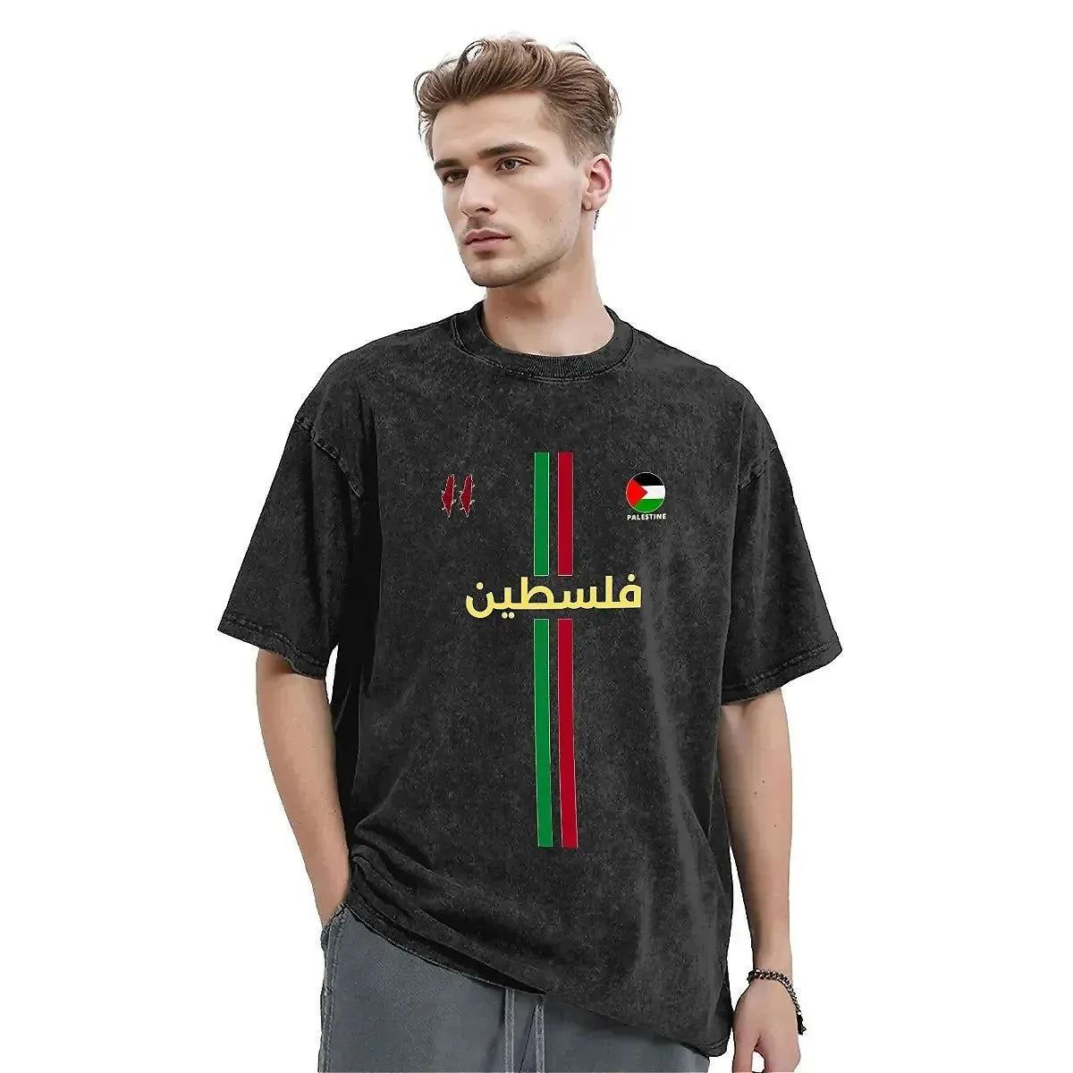 Men Women's T Shirt Palestines Flag Washed T-Shirts Popular Palestinians Map Summer Tees Streetwear Pattern Clothes Plus Size