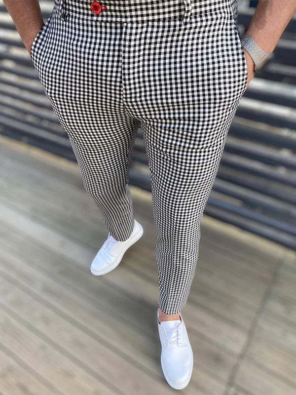 Men's Checkered Print Tapered Pants