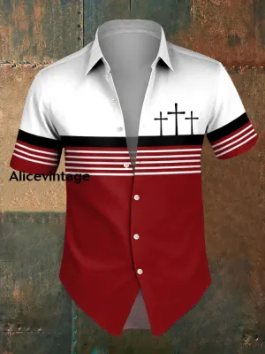 Men's Faith Cross Stripes Print Casual Shirt