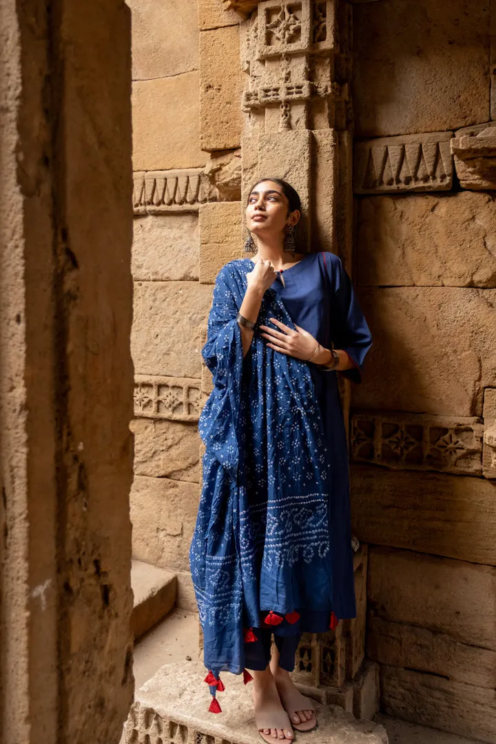 Midnight blue kurta set with dupatta