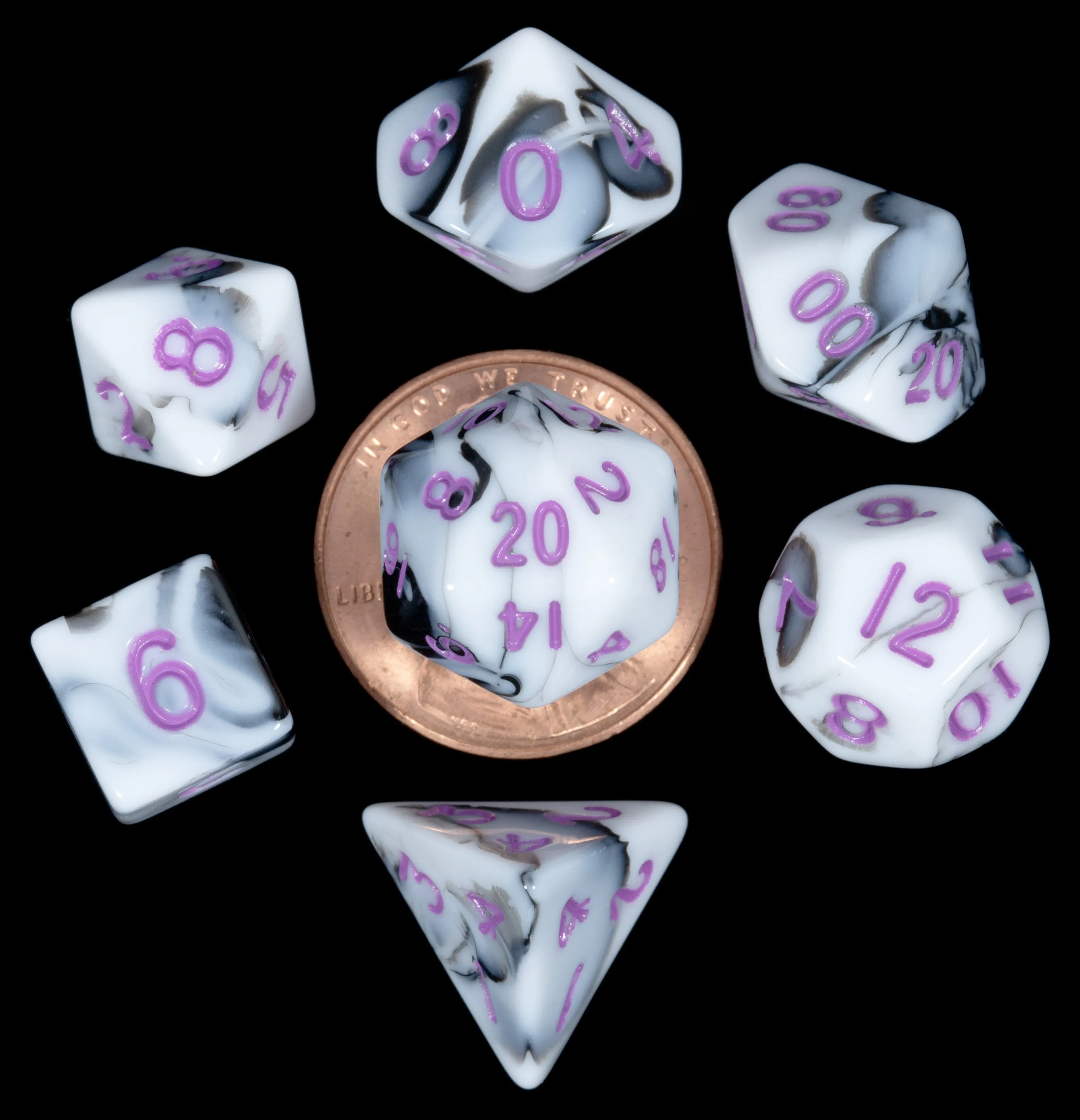 Mini 7 Dice Set Marble w/Purple 10mm