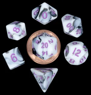 Mini 7 Dice Set Marble w/Purple 10mm