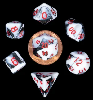 Mini 7 Dice Set Marble w/Red 10mm
