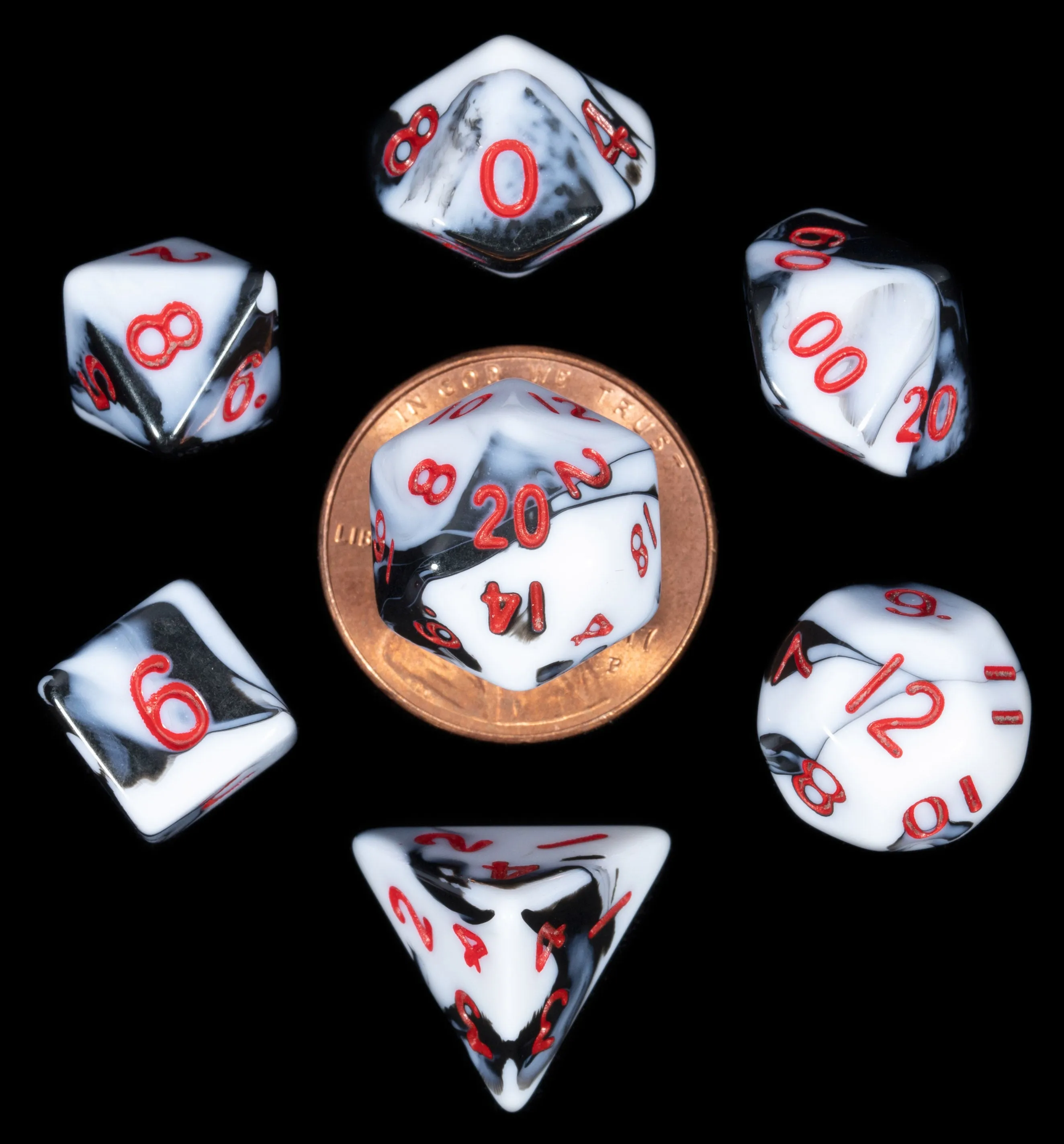 Mini 7 Dice Set Marble w/Red 10mm