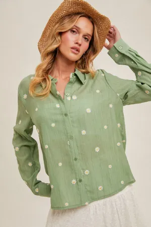 miss daisy button down shirt - cactus green