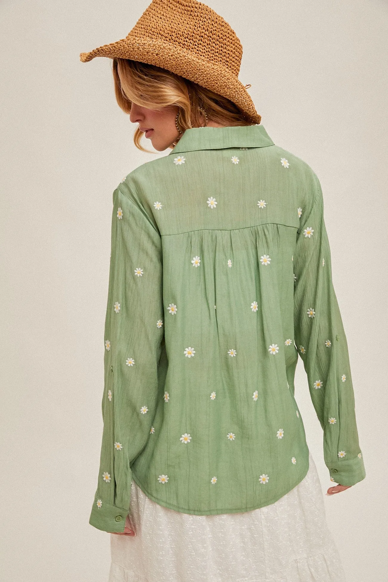 miss daisy button down shirt - cactus green