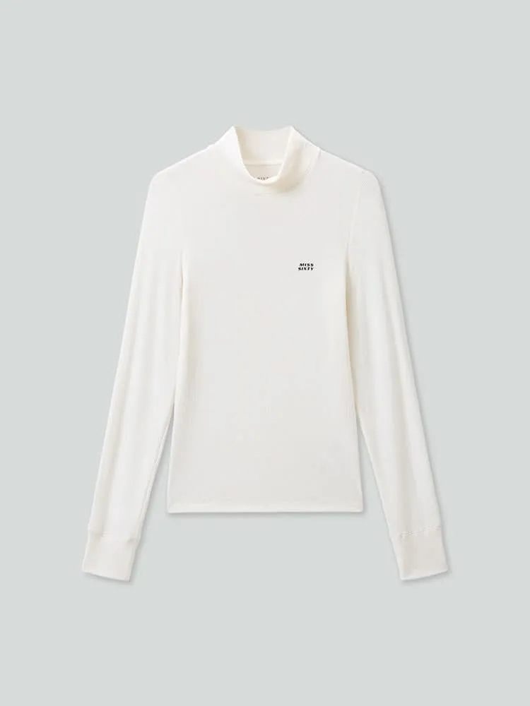 Mock Turtleneck Printed Long Sleeves T-Shirt