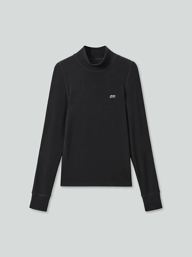 Mock Turtleneck Printed Long Sleeves T-Shirt