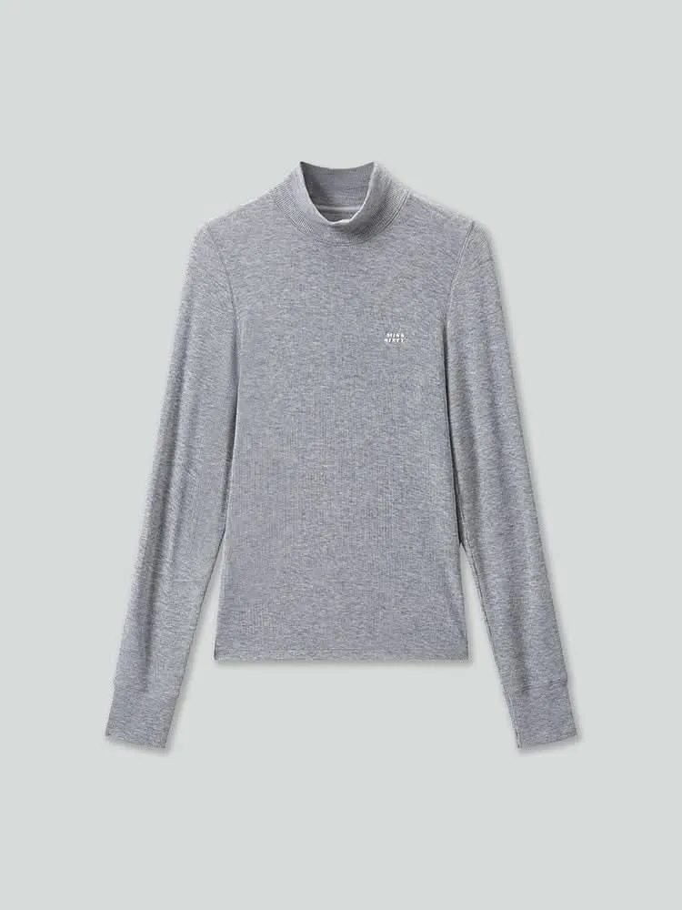 Mock Turtleneck Printed Long Sleeves T-Shirt