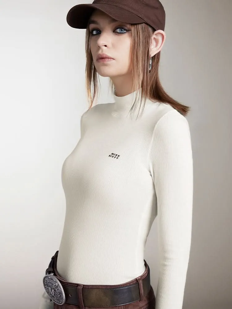 Mock Turtleneck Printed Long Sleeves T-Shirt