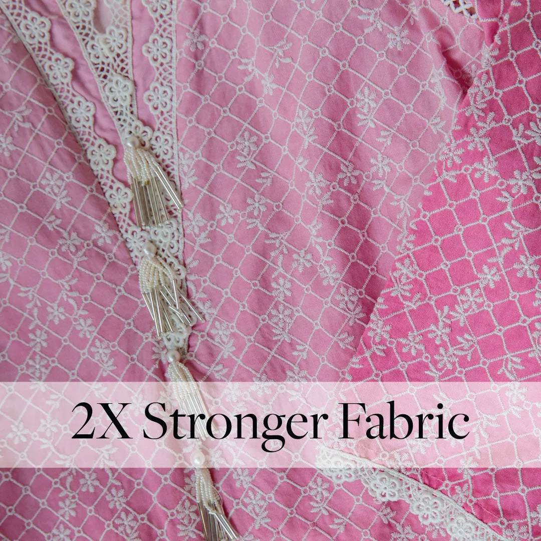 Mulmul Cotton Venna Pink Kurta With Venna Pink Pant