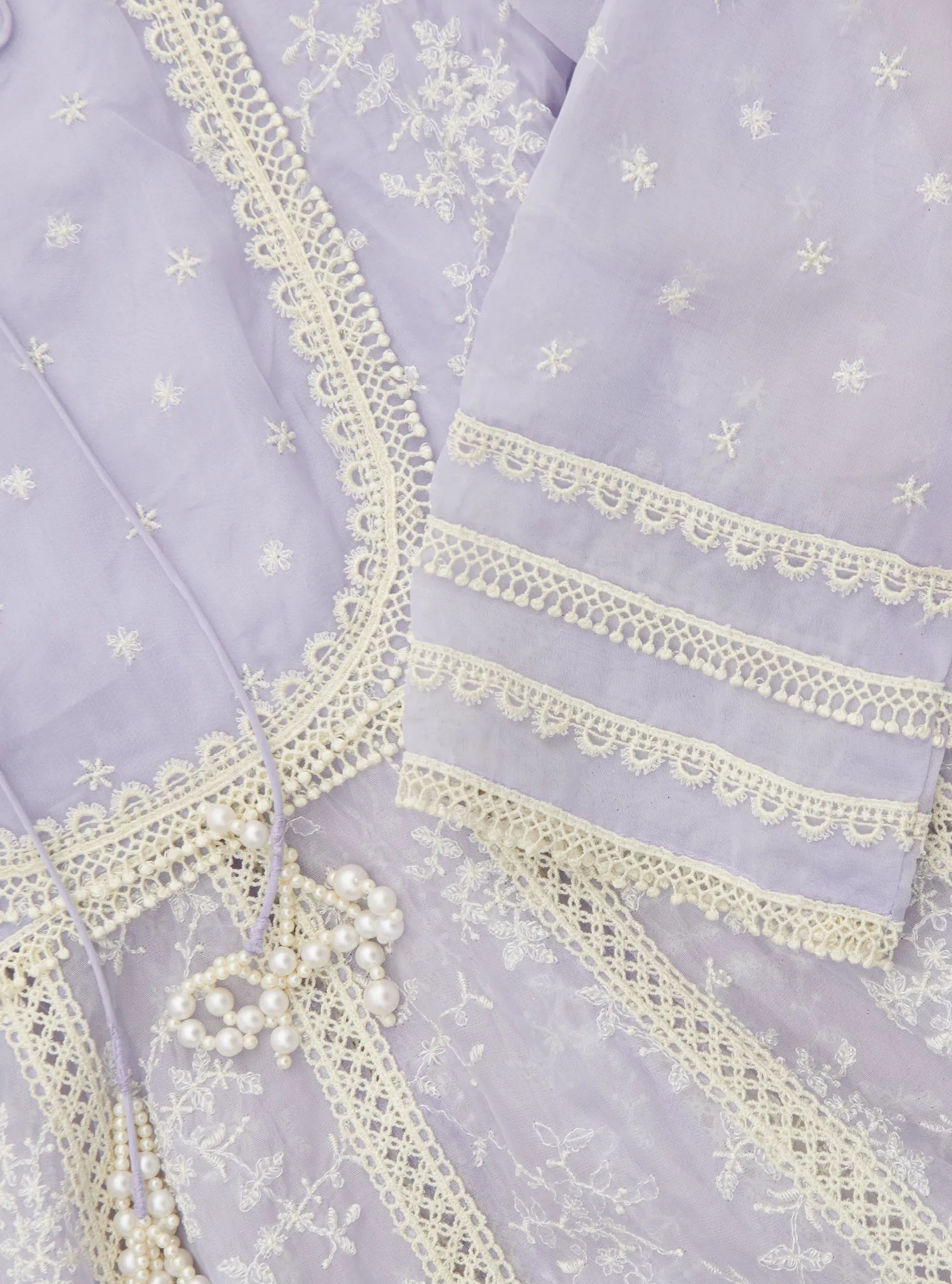 Mulmul Organza Anarkali Tisca Lilac Kurta With Mulmul Cotton Tisca Lilac Pant