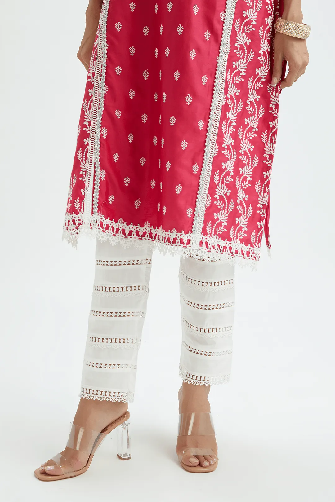 Mulmul pima satin MERRY KURTA With cotton LADDER LACE PANT