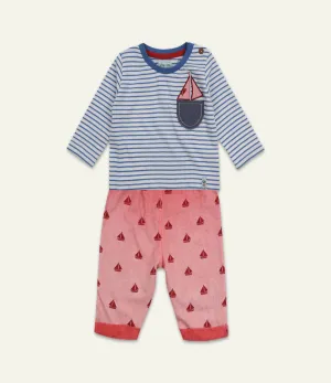 Multicoloured Ship Print Top And Trouser Set