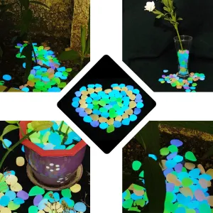 NEW moinkerin 400 Pcs Colorful Luminous Cobblestones, Glowing Pebbles Stones Glow in The Dark for Garden Walkways Decoration, Aquarium Fish Tank, Park Ornaments etc, Decorative Resin Gravel