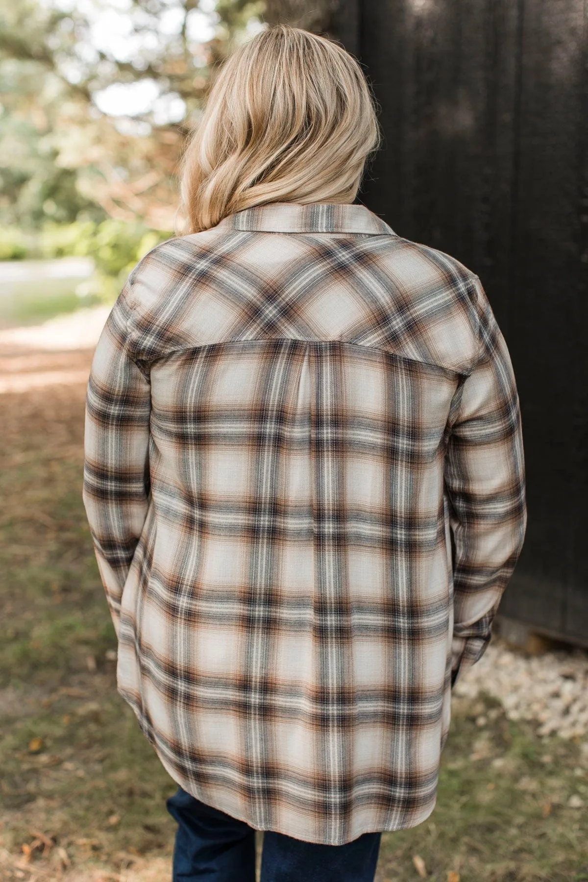 No Nonsense Plaid Button Top- Chestnut