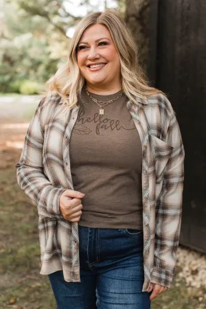 No Nonsense Plaid Button Top- Chestnut