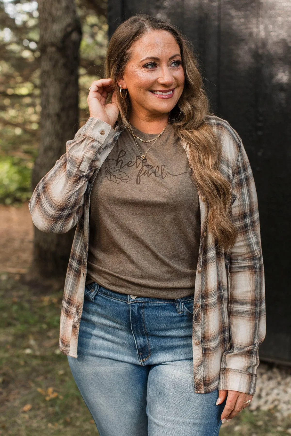 No Nonsense Plaid Button Top- Chestnut