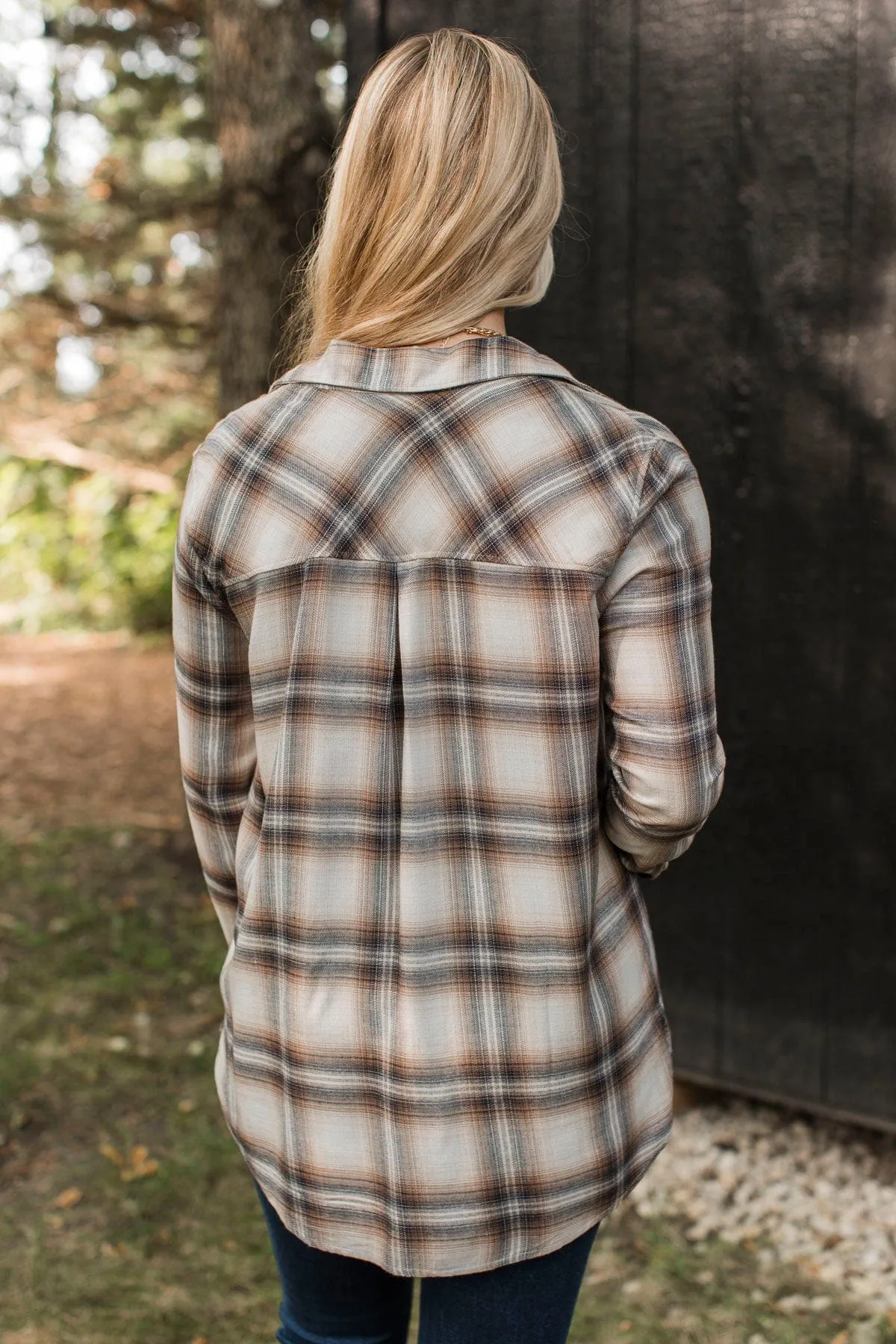 No Nonsense Plaid Button Top- Chestnut