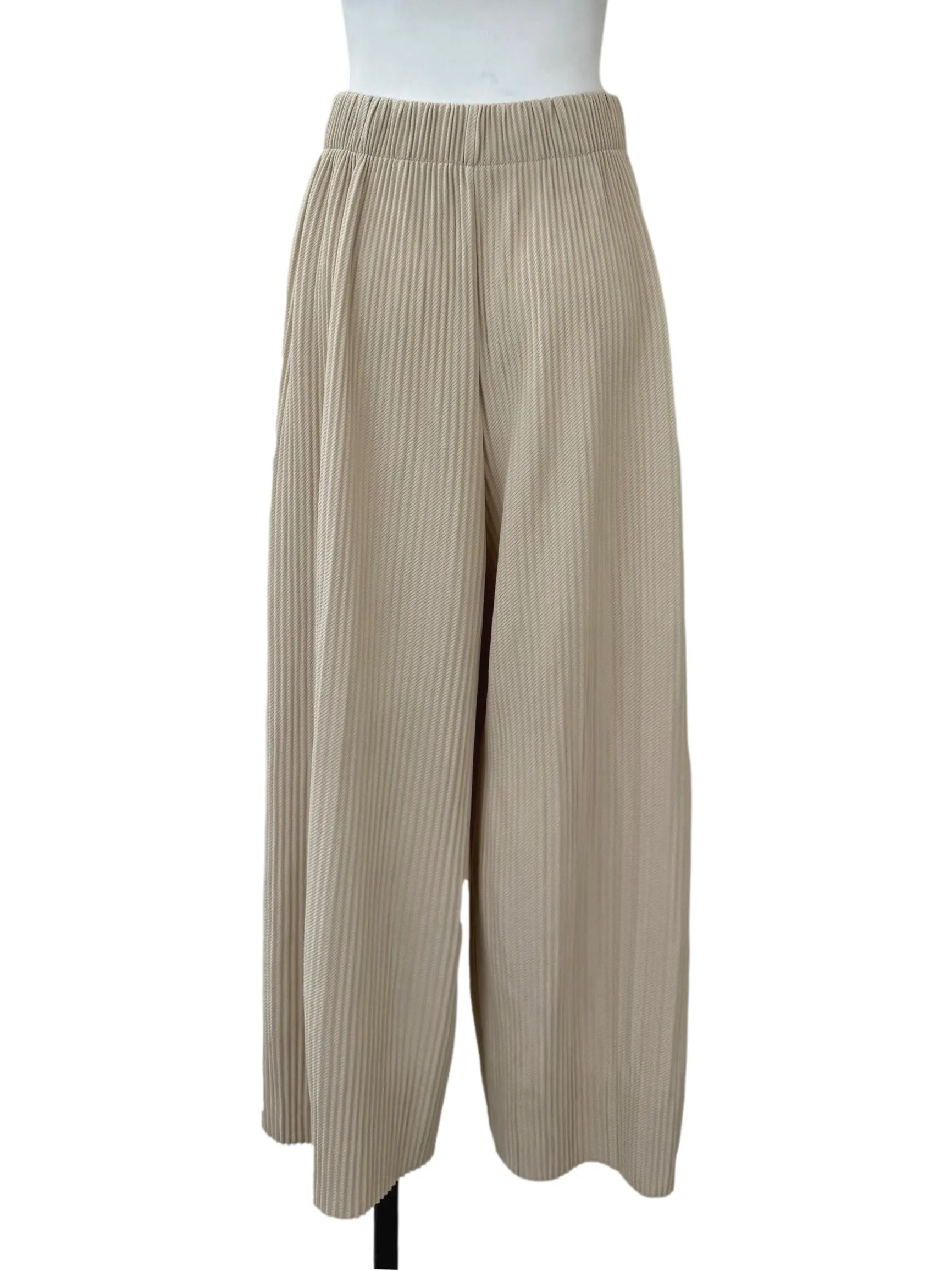 Nude Pleated Straight Pants