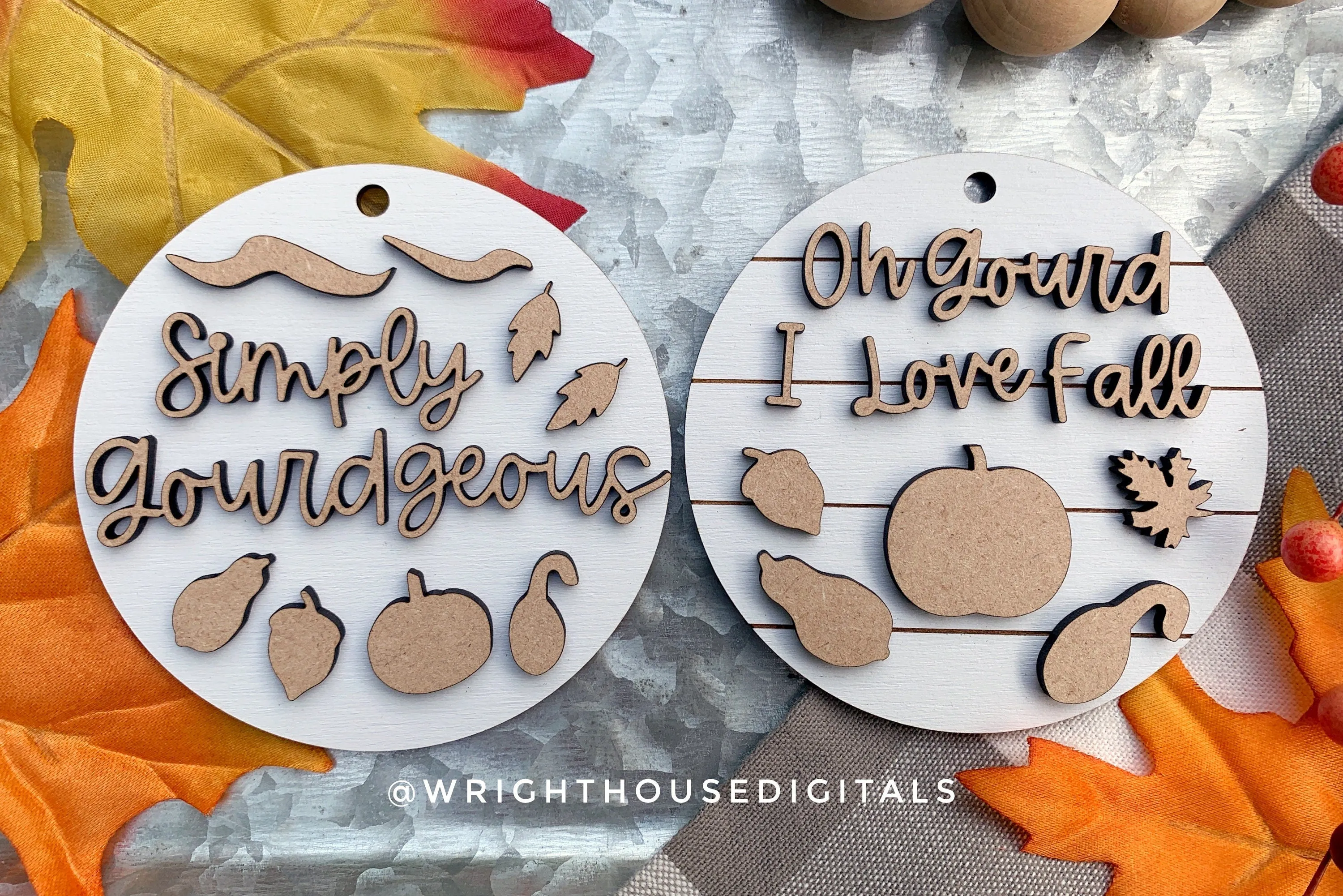 Oh Gourd I Love Fall and Simply Gourdgeous Fall Traditions Mini Ornament Set - For Cutting Machines and Glowforge Lasers - Digital SVG File