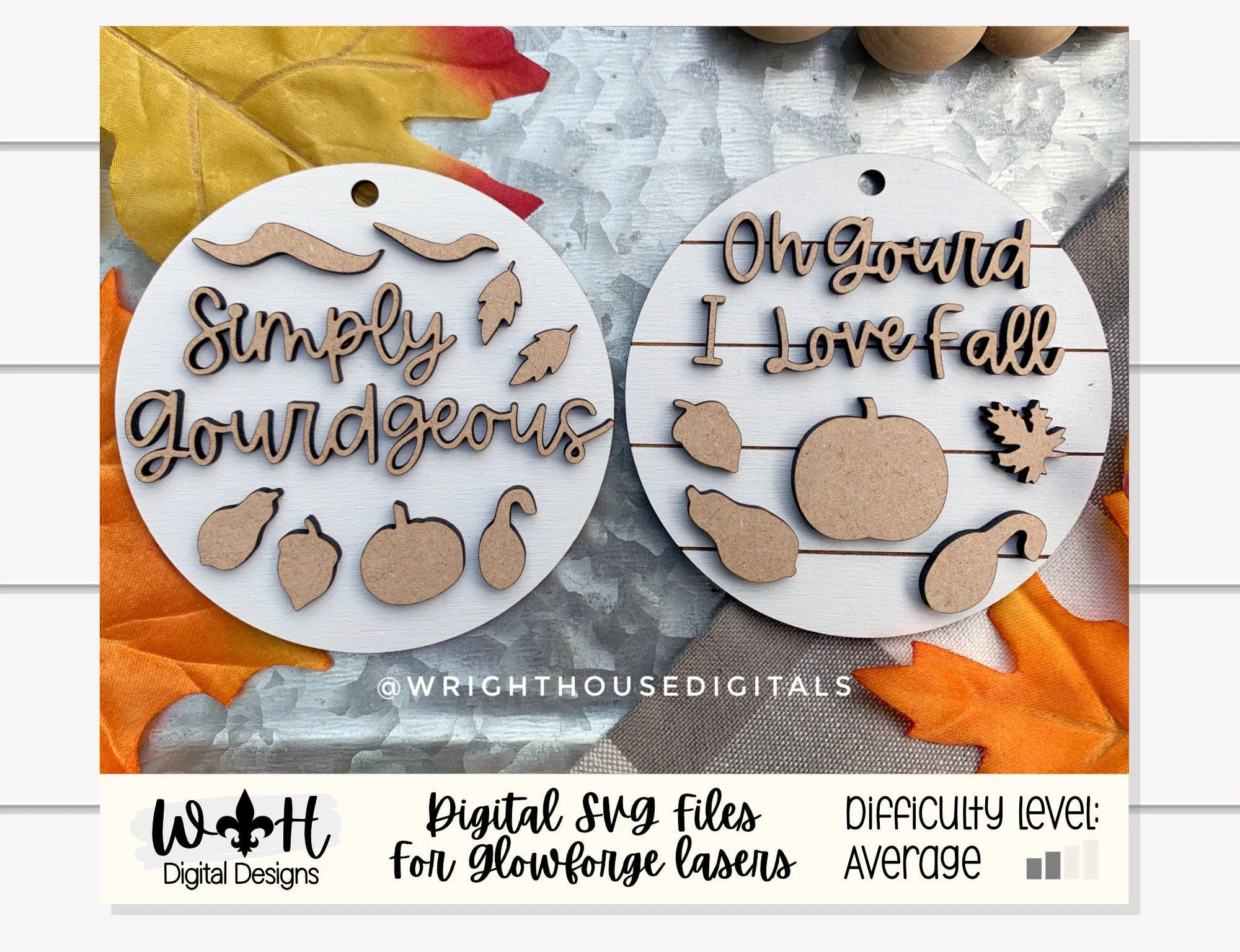 Oh Gourd I Love Fall and Simply Gourdgeous Fall Traditions Mini Ornament Set - For Cutting Machines and Glowforge Lasers - Digital SVG File