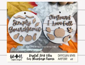 Oh Gourd I Love Fall and Simply Gourdgeous Fall Traditions Mini Ornament Set - For Cutting Machines and Glowforge Lasers - Digital SVG File