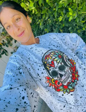 Paint Splatter Skull Tie Dye Crewneck