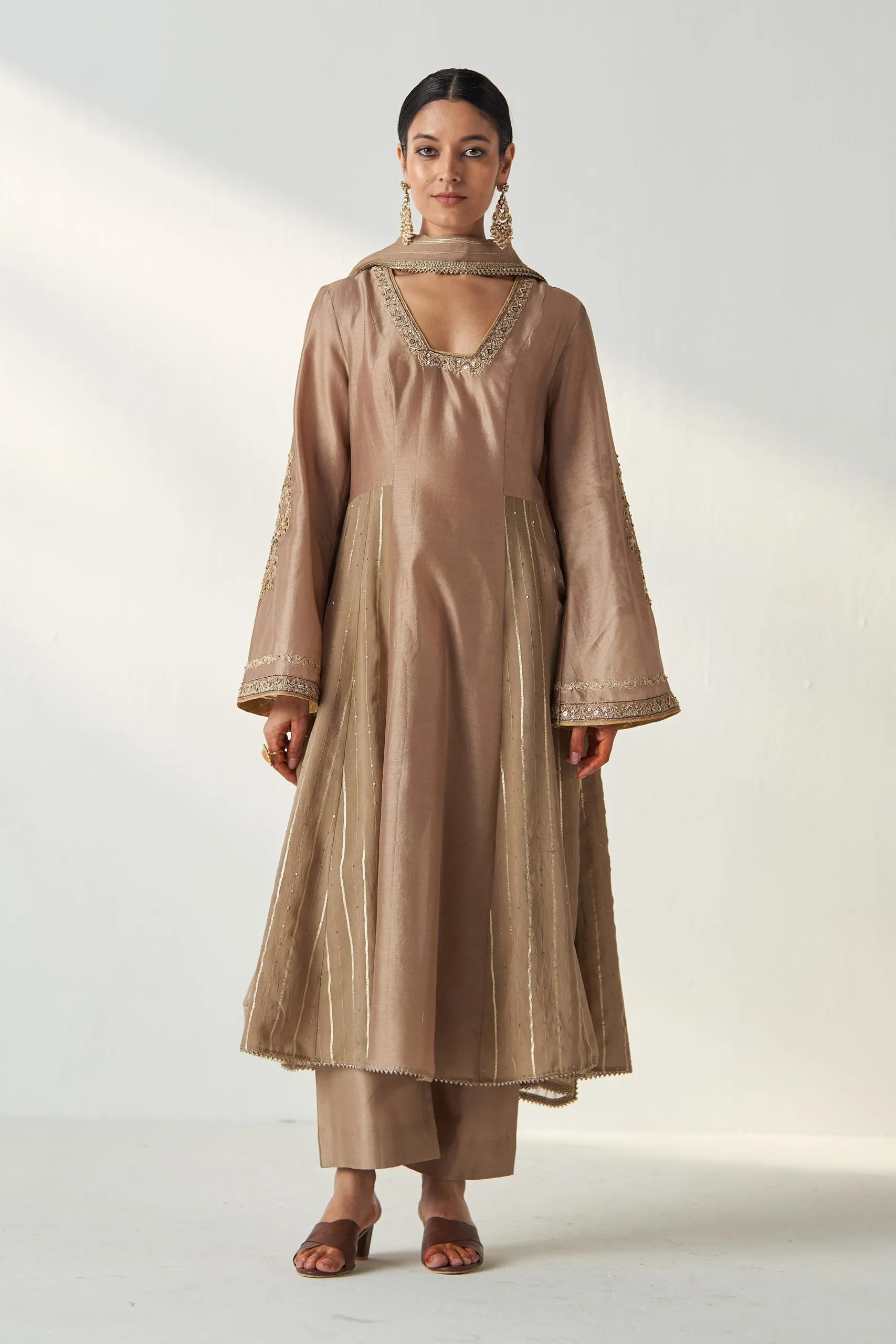 PALAK FAWN ANARKALI  PANT SET