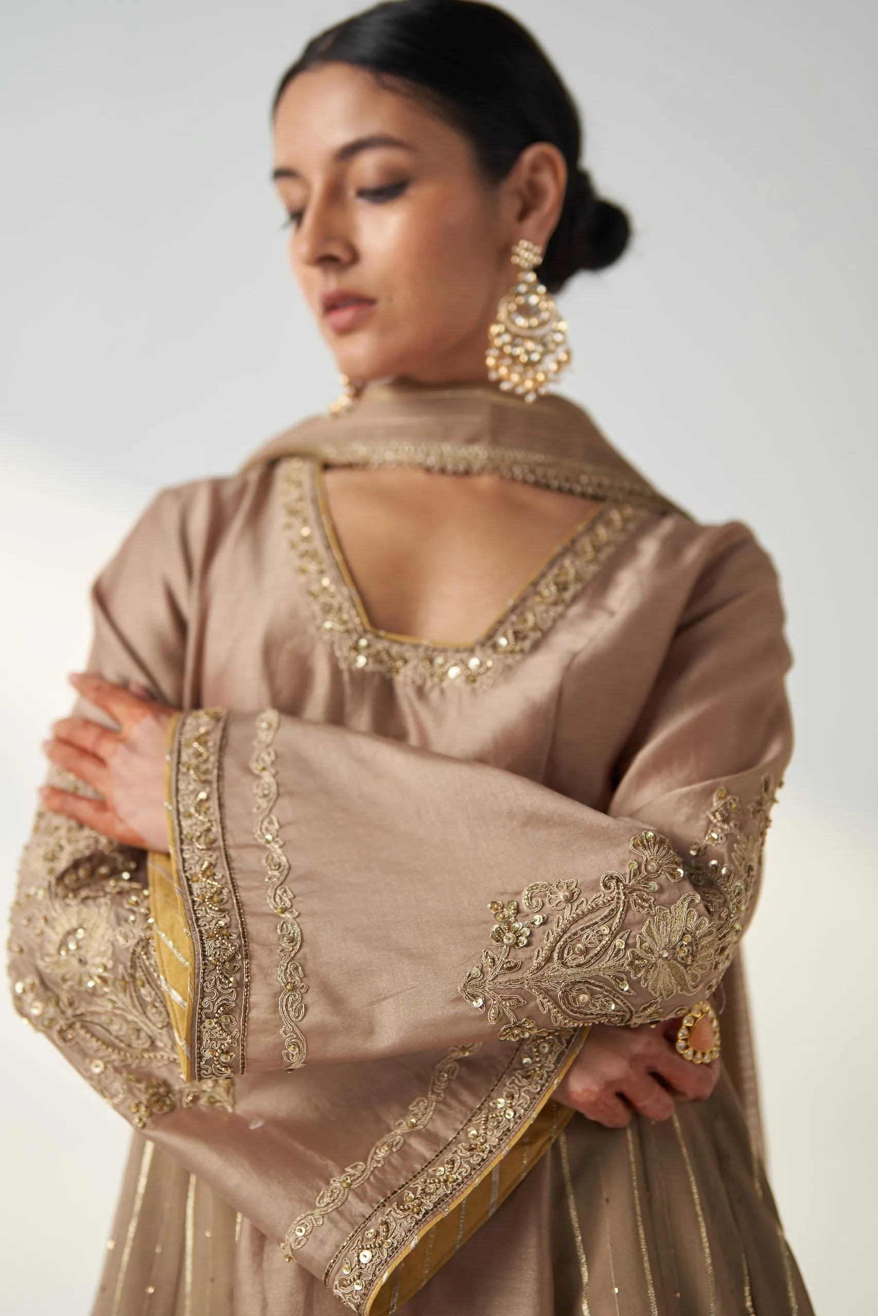 PALAK FAWN ANARKALI  PANT SET