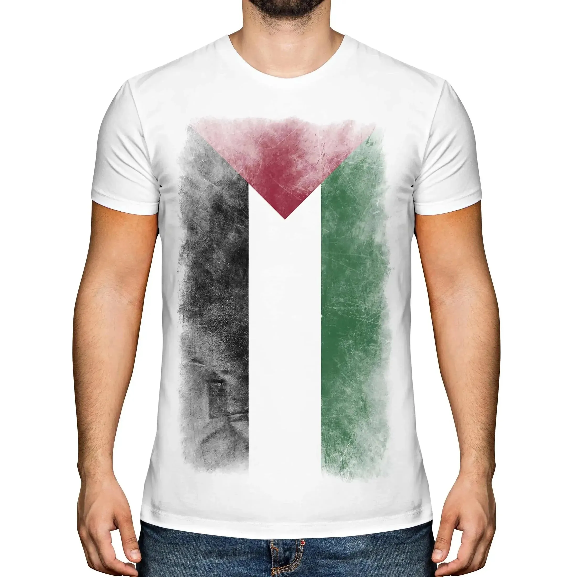 Palestine Faded Flag Mens T-Shirt Short Sleeve Casual Cotton O-Neck  T Shirt