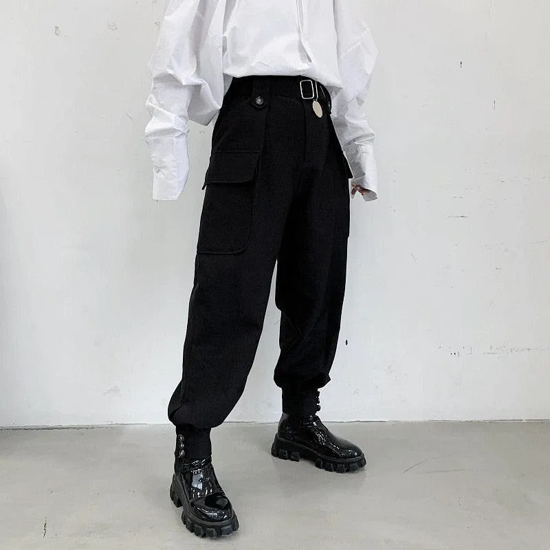 Pant High Waist Wide Leg Belt Tapered Trousers