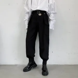 Pant High Waist Wide Leg Belt Tapered Trousers
