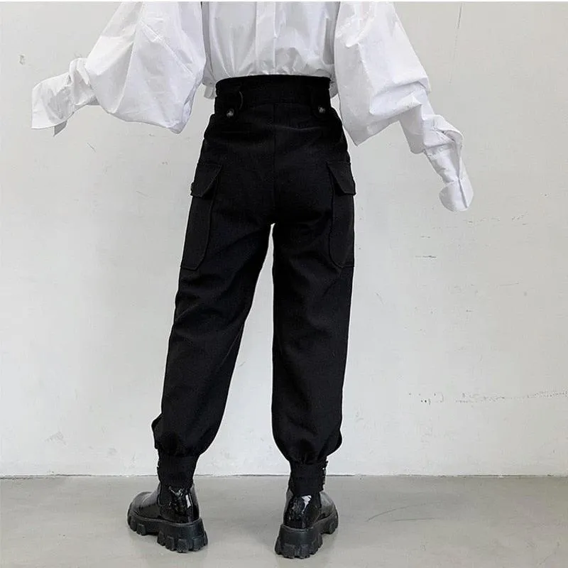 Pant High Waist Wide Leg Belt Tapered Trousers