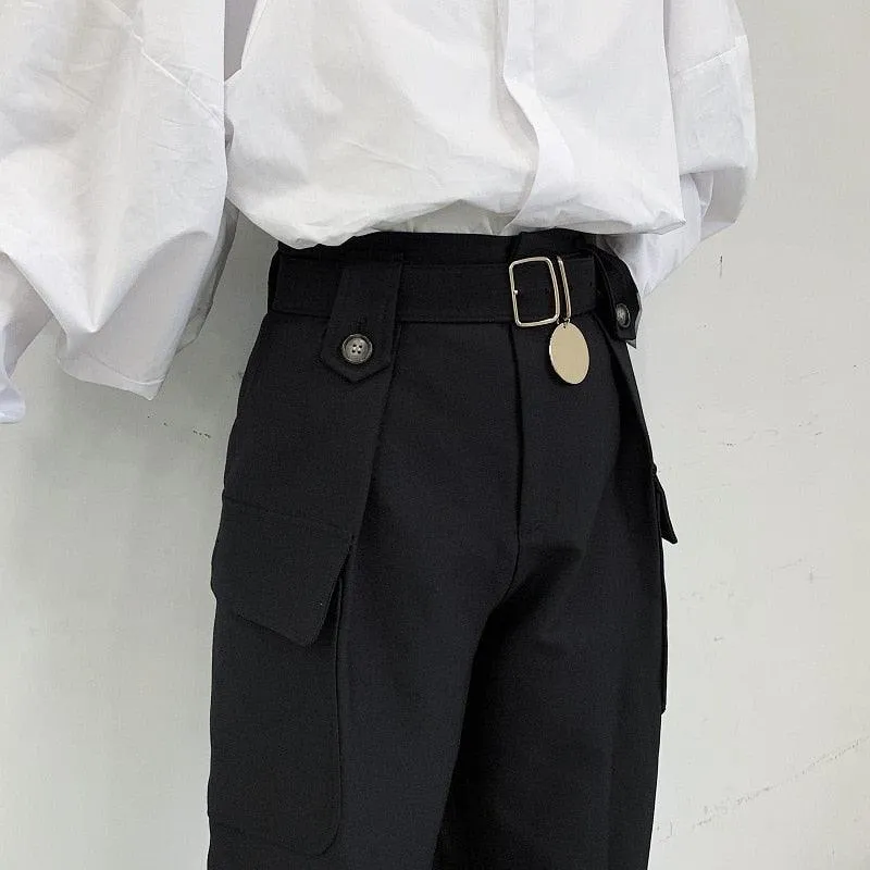 Pant High Waist Wide Leg Belt Tapered Trousers