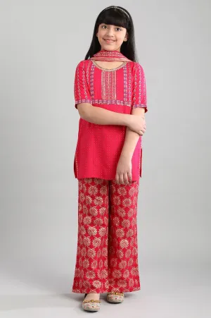 Pink Printed kurta- Palazzo-Dupatta Girls Set