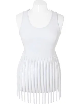 Plus Size Fringe Sexy White Tank