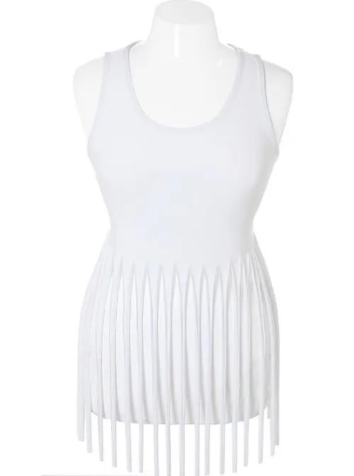 Plus Size Fringe Sexy White Tank