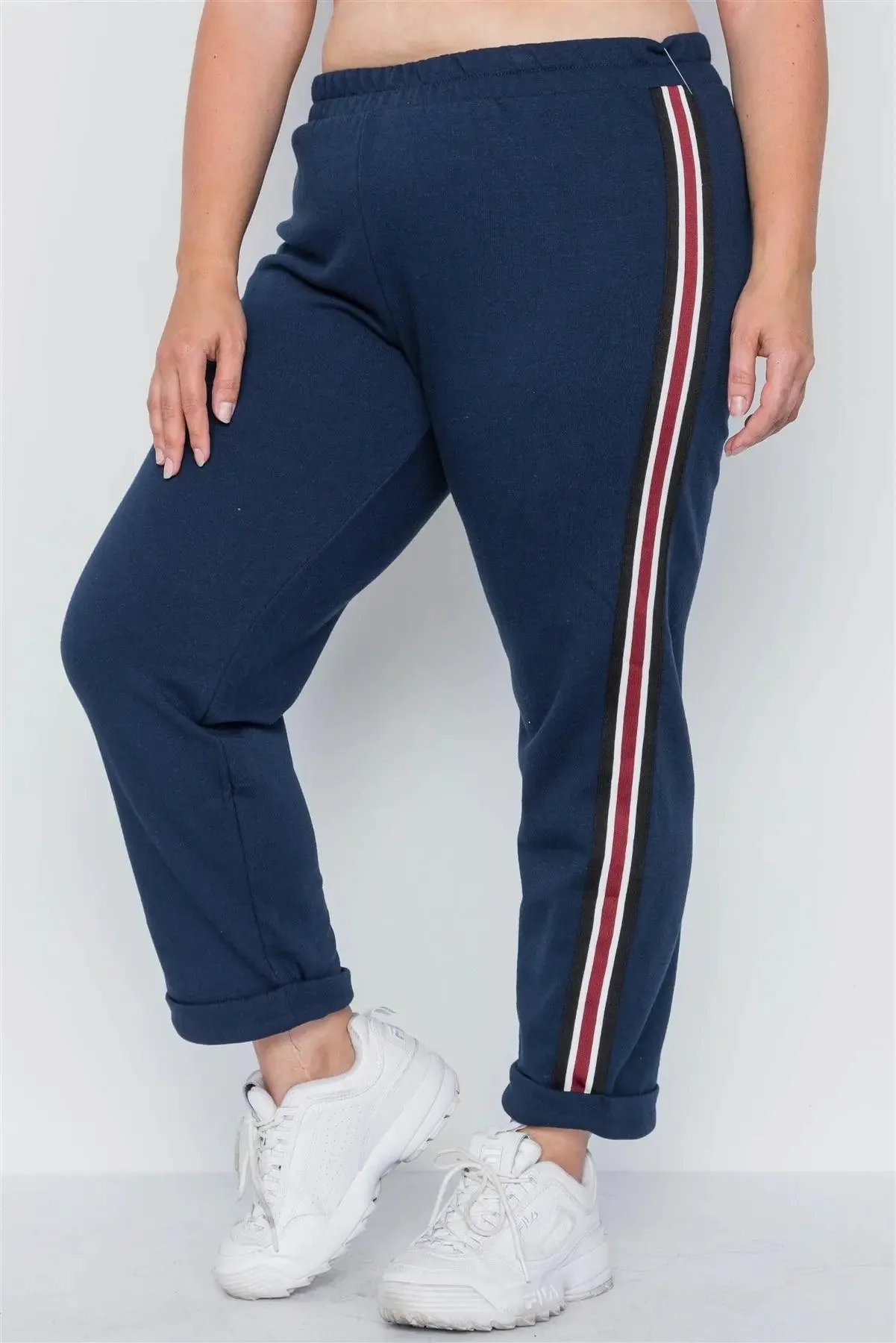 Plus Size Navy Sporty Contrast Trim Two Pice Set /1-2