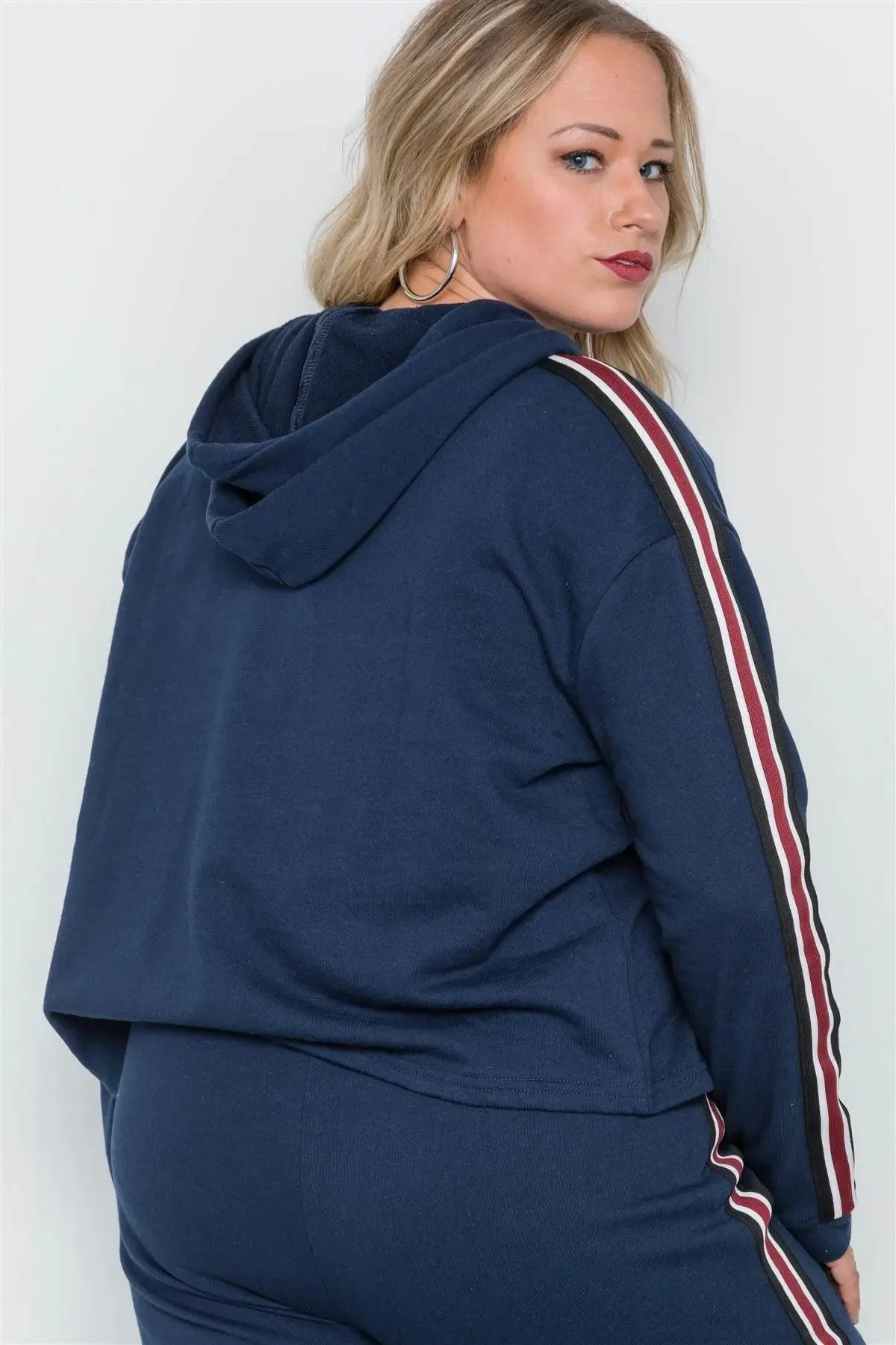 Plus Size Navy Sporty Contrast Trim Two Pice Set /1-2