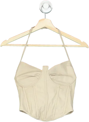Pretty Little Thing Beige Halter Neck Crop Top UK 10