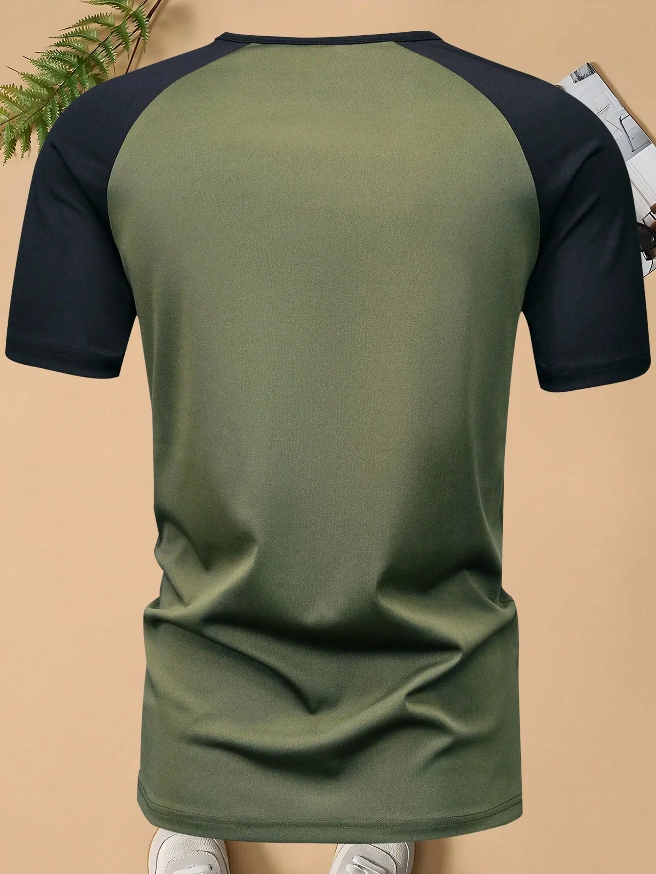 QA Men's Summer Short Sleeve T-Shirt, Henry Shirt Style, Fashionable & Personalized Eagle Print, Casual & Sport Look, Suitable For Travel, Vacation & Outdoor Camping, Upper Garment For Men