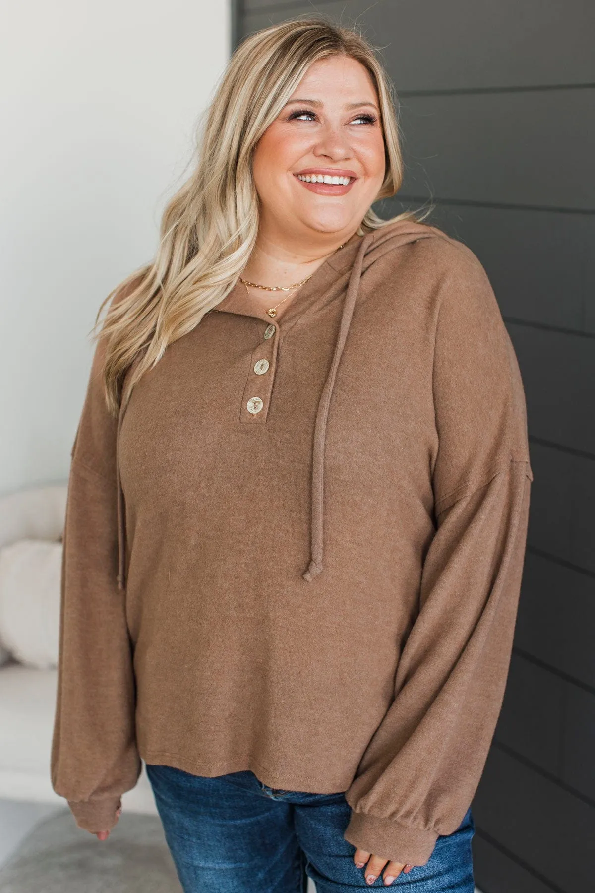 Ready Or Not Hooded Pullover Top- Light Brown