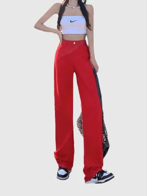 Red Coloured Wash Straight Denim