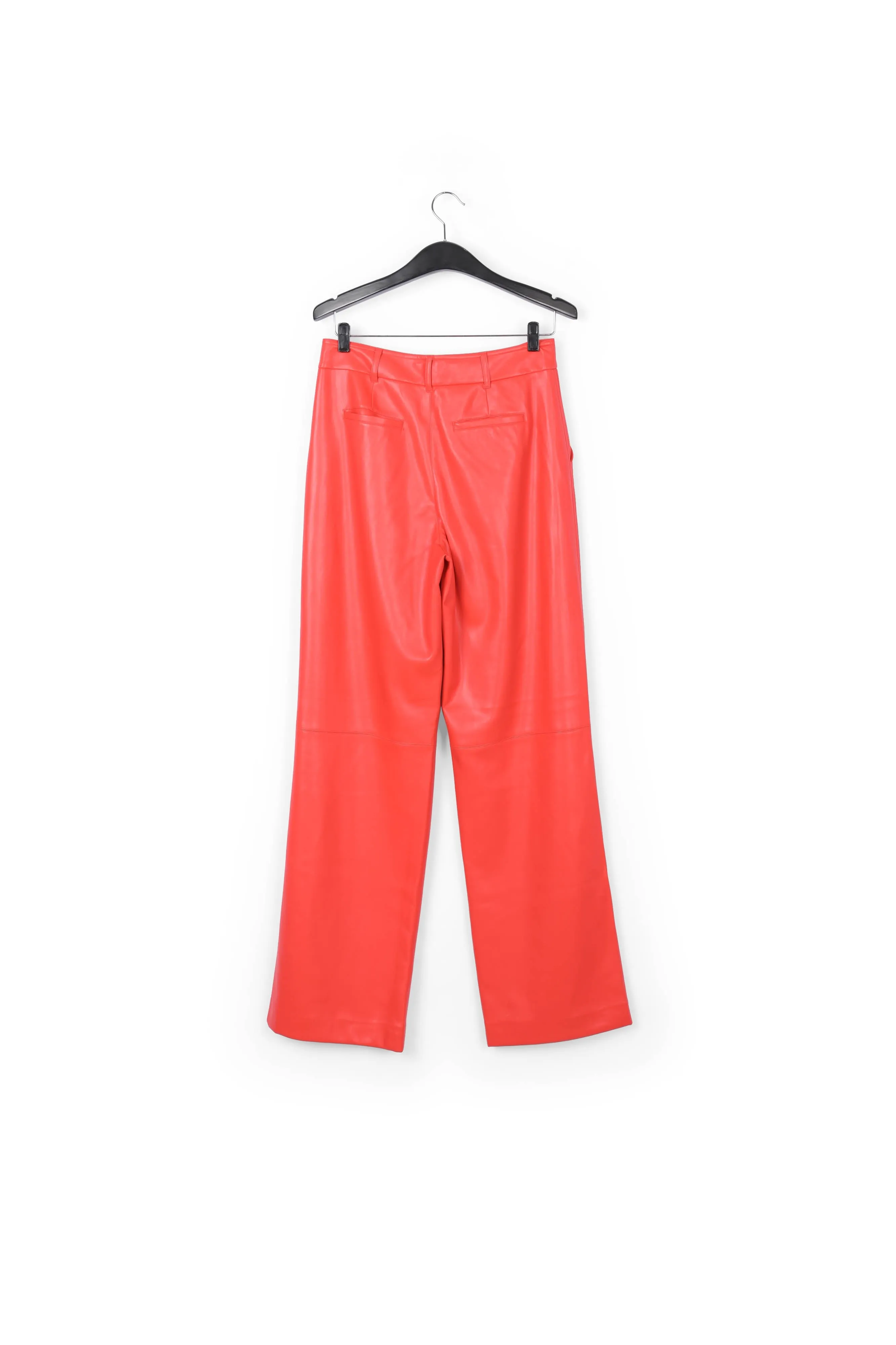 Red faux leather straight-leg pants