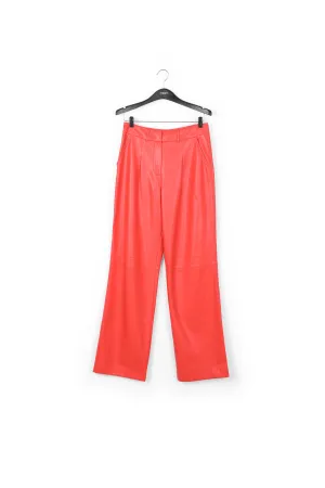 Red faux leather straight-leg pants